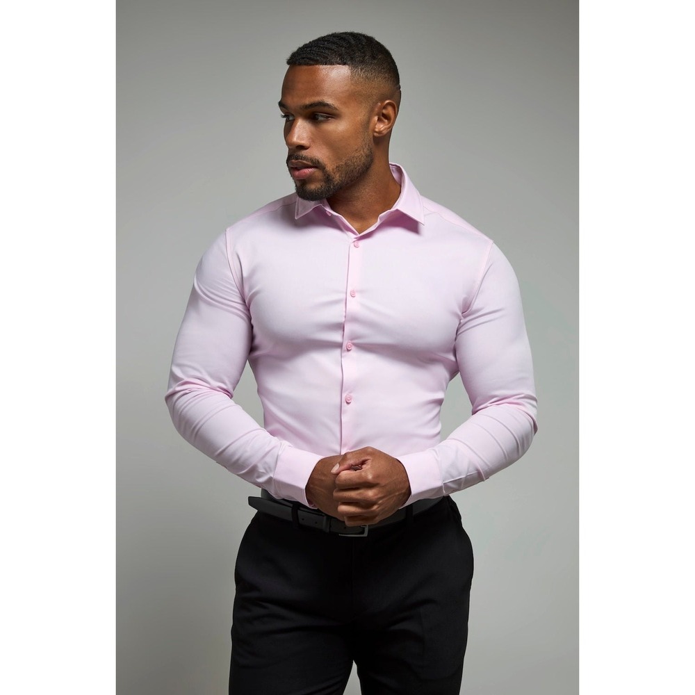 Tailored Athlete Essential Dress Shirt Mens Medium Pink Muscle Fit Long Sleeve